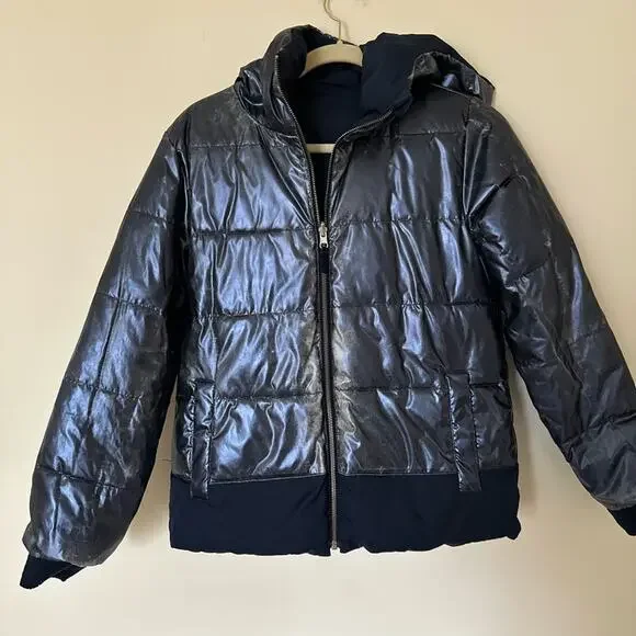 CrewCuts Girls' reversible puffer Hoodie Jacket with Prima Loft Blue XL - Picture 8 of 16